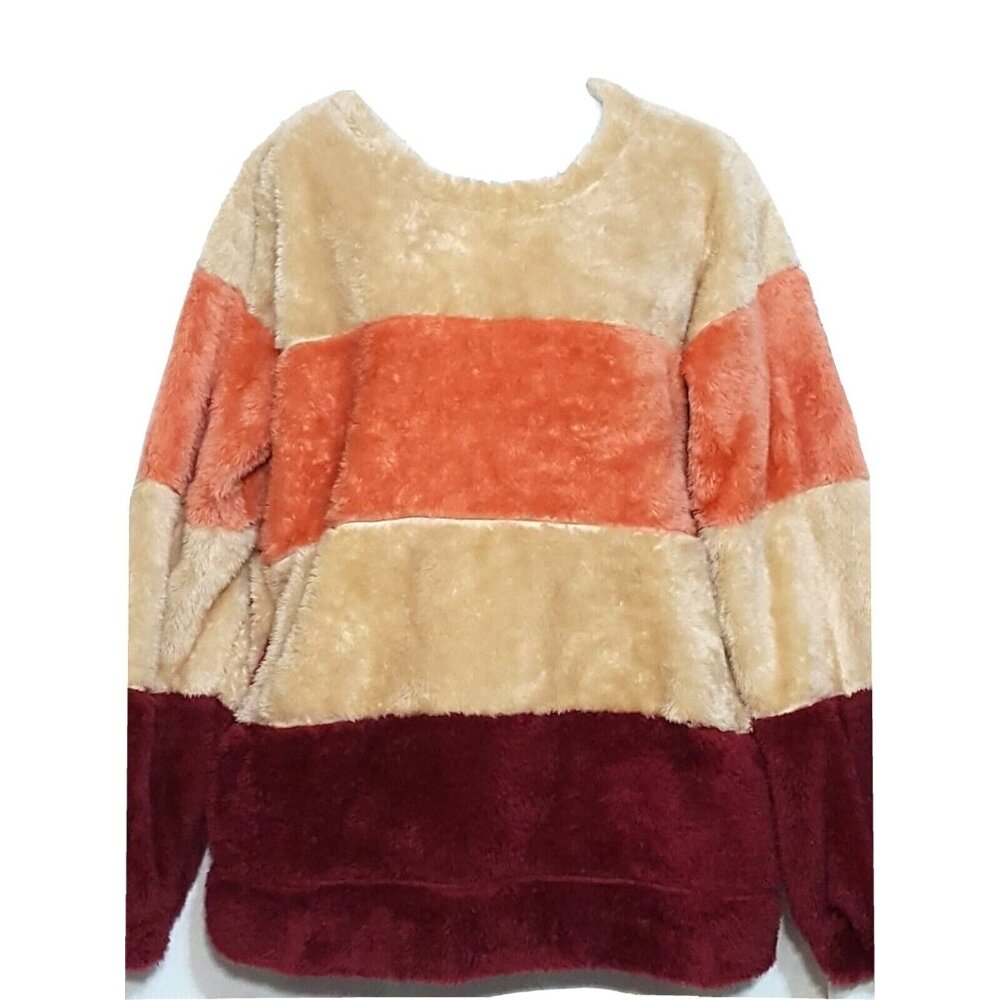 Zenana Outfitters S Loose Cozy Womens Colorblock Fuzzy Pullover Jacket Pockets‎